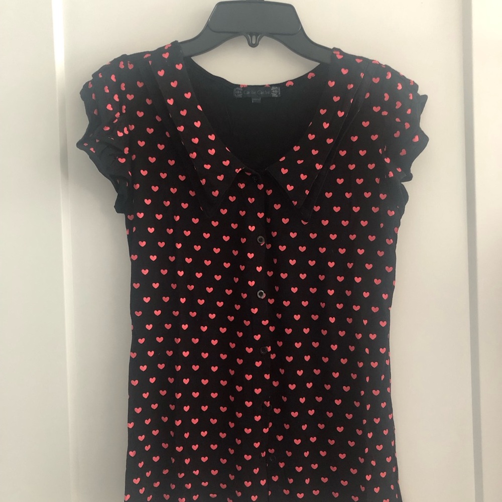 Heart Patterned Black and Pink Women's Top